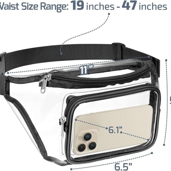Clear Fanny Pack Stadium Approved - Clear Bag for Stadium Events Transparent Bel - Picture 3 of 9